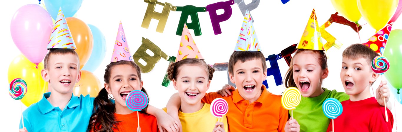 Group Happy Kids With Colorful Candies Having Fun Birthday Party Isolated White